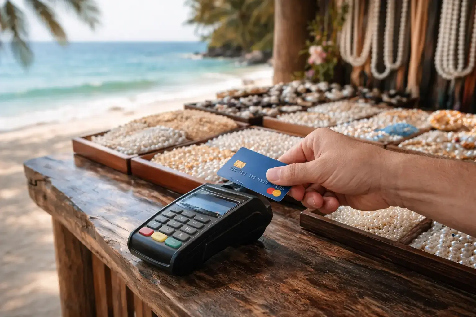 Platba kartou u místního prodejce na Phu Quocu